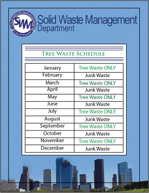 Tree and Junk Waste Monthly Schedule